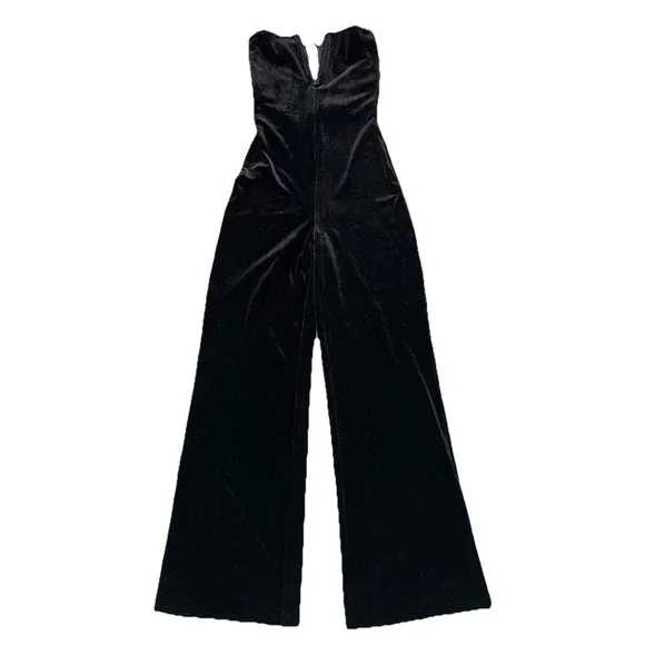 Good American Jumpsuit Size 1 Small Black Strapless Velvet V Neck - Picture 6 of 14